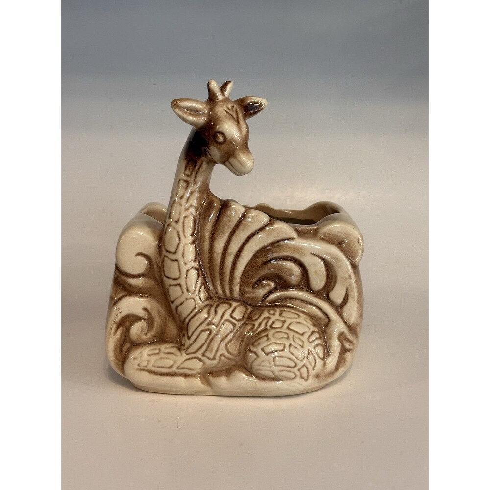 Vintage Shawnee Pottery Giraffe Planter #521 Cream Brown Ceramic Animal MCM
